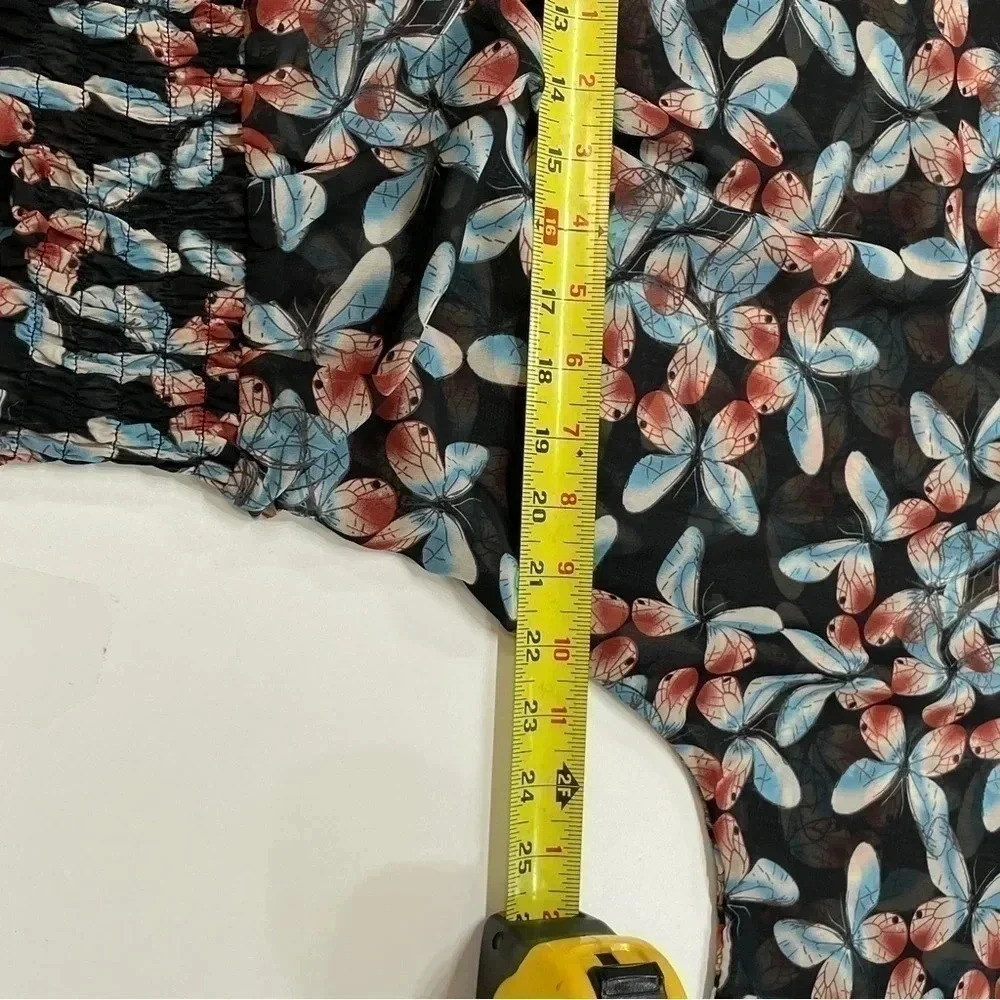 Black Rainn Floral Chiffon Pullover Scoop neck 1/2 Sleeve Elastic Hem Women's L - Picture 10 of 11
